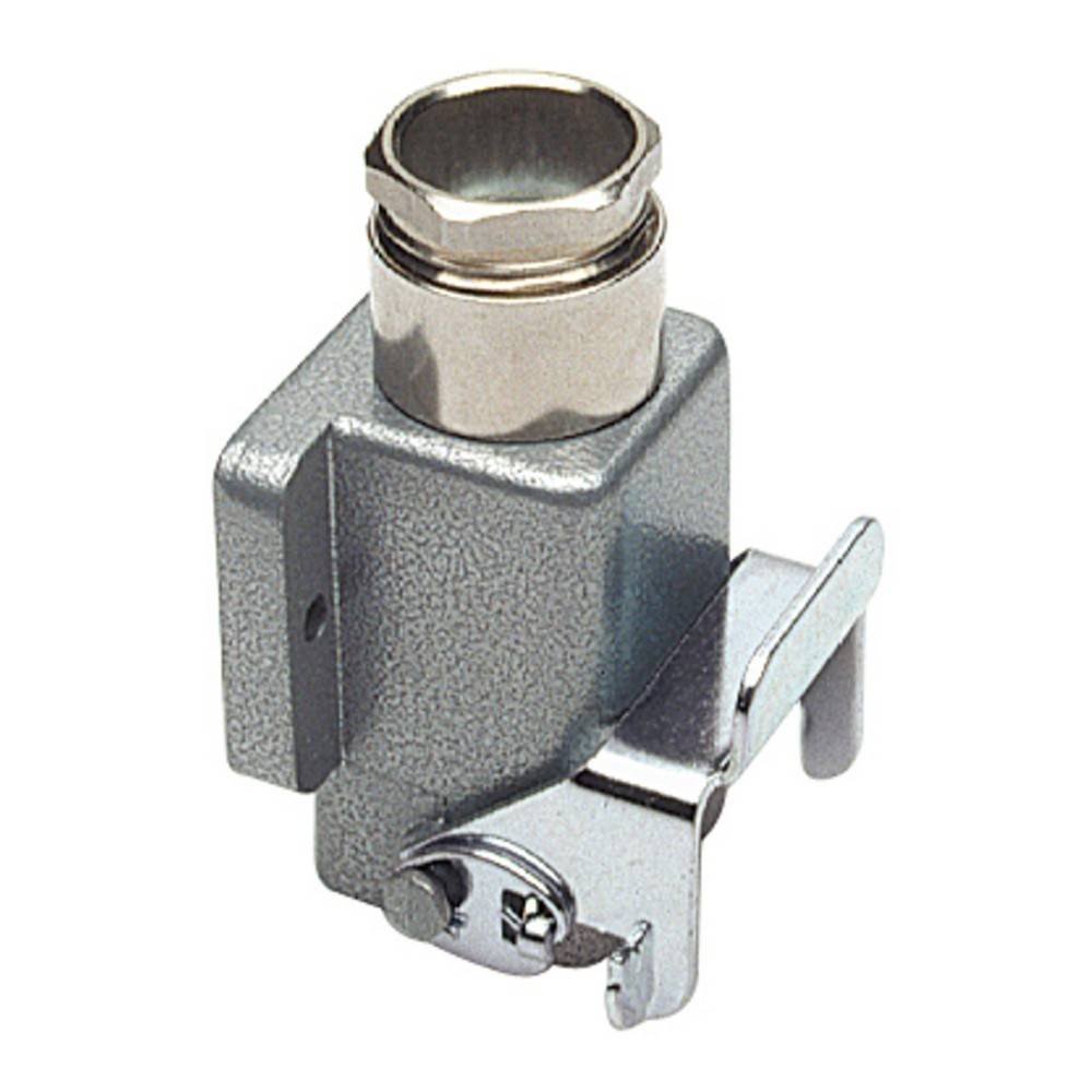 Eine metallische Schlaucharmatur mit Schellenbefestigung, mit silberner Oberfläche und Schraubenmechanismus, in Position zum Verbinden oder Sichern von Schläuchen.
