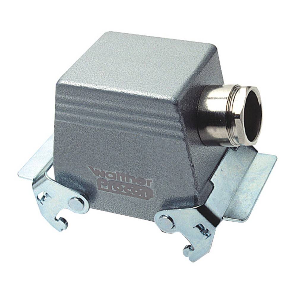 Ein metallisches elektrisches Anschlussgehäuse mit einer Gewindelöffnung an der Oberseite zur Kabelanbindung und seitlichen Halterungsbügeln für die Montage.