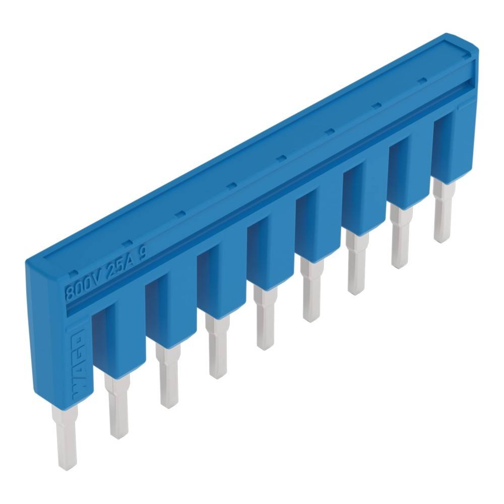 Ein blauer elektronischer Stecker mit zehn Metallstiften, beschriftet mit „800V 25A
