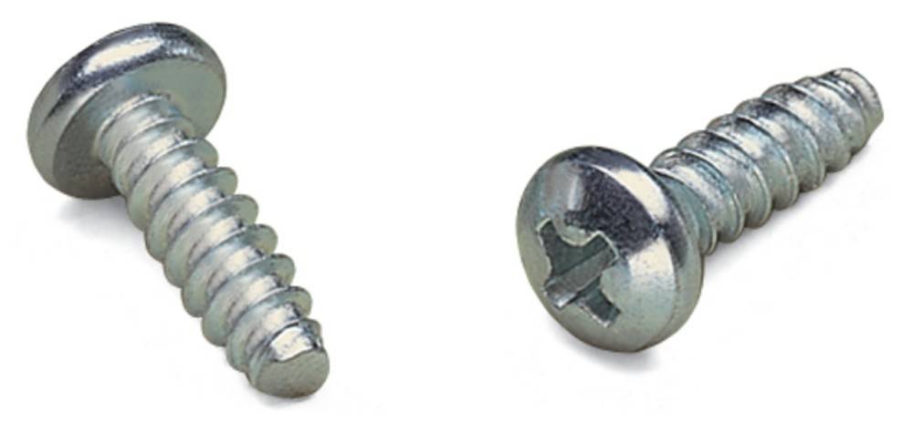 Zwei Metallschrauben auf weißem Hintergrund, eine mit einer kreuzförmigen Schlitzöffnung.