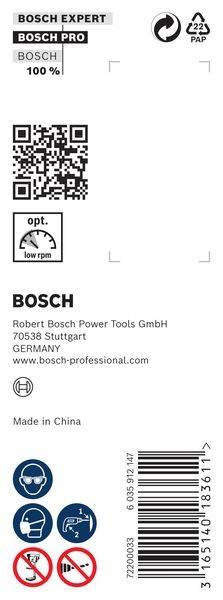 Bosch' Logo mit Kontaktinformationen für Robert Bosch Power Tools GmbH, einschließlich Adresse in Stuttgart, Deutschland, und Website-Link.