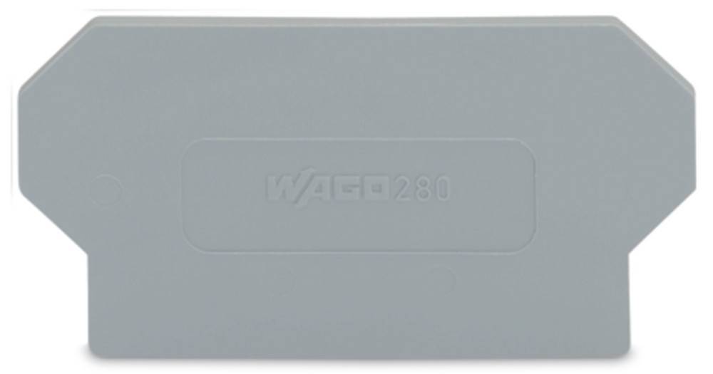 Graue Abdeckung mit geprägtem 'WAGO 280' Text, typischerweise verwendet für elektrische Anschlüsse.