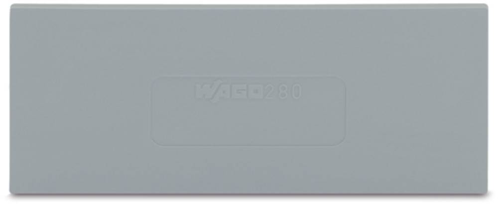 Ein grauer Kunststoff-Klemmleistenmarkierer mit eingraviertem 'WAGO 280'.