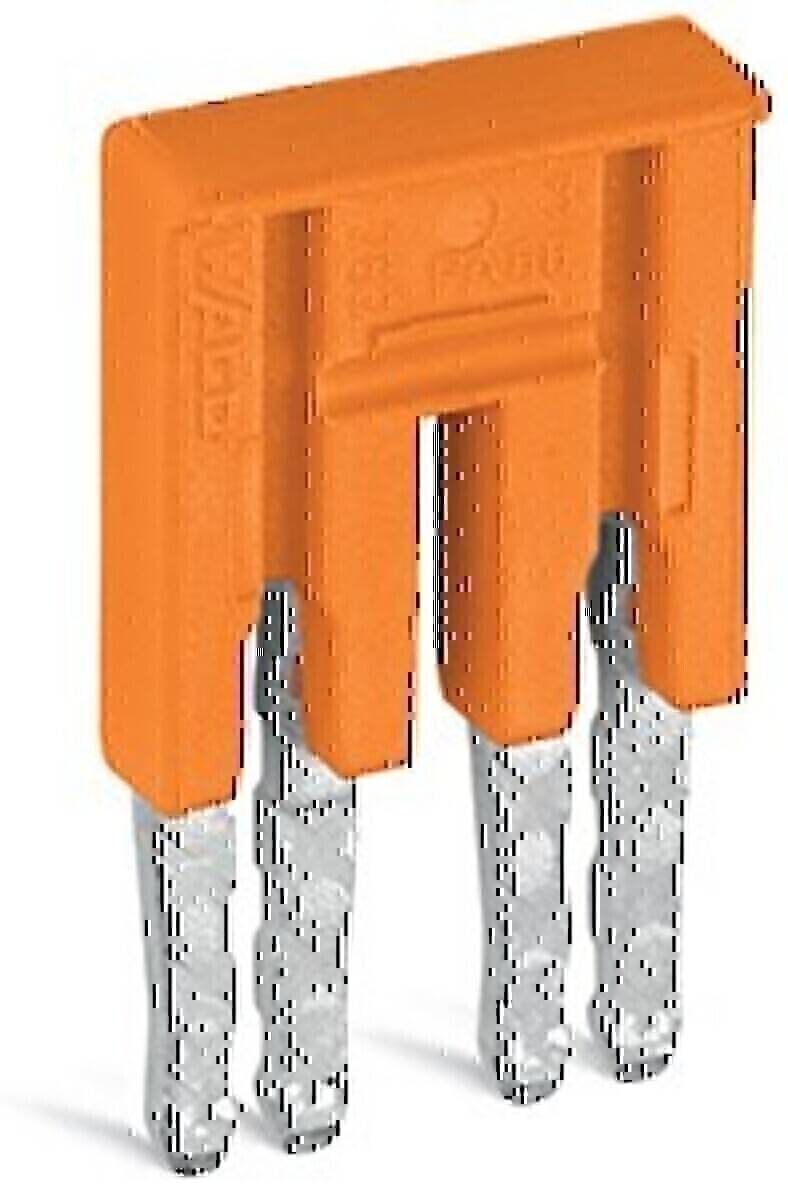 Eine orangefarbene elektronische Komponente mit drei Metallanschlüssen am Boden, die üblicherweise zum Verbinden elektronischer Schaltkreise verwendet wird.
