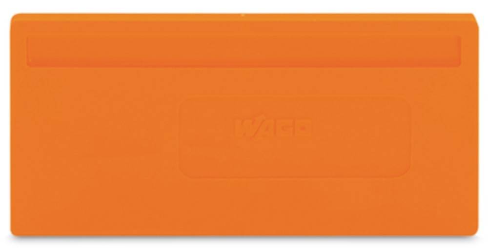 Eine orangefarbene rechteckige Box mit einem leicht angehobenen horizontalen Deckel, auf dessen Vorderseite mittig das Wort 'WAGO' dezent eingeprägt ist.