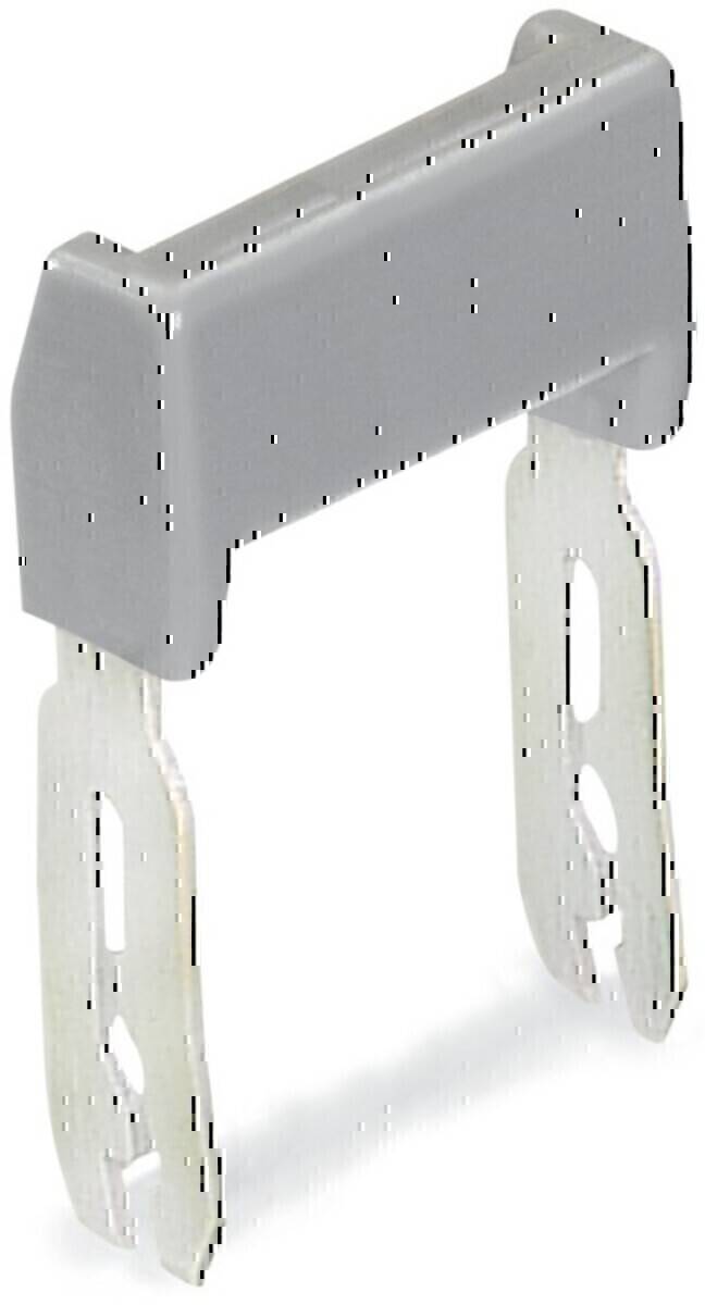 Eine Metallhalterung mit einer grauen Abdeckung, die zwei längliche Befestigungslöcher auf beiden Seiten für eine verstellbare Positionierung aufweist.