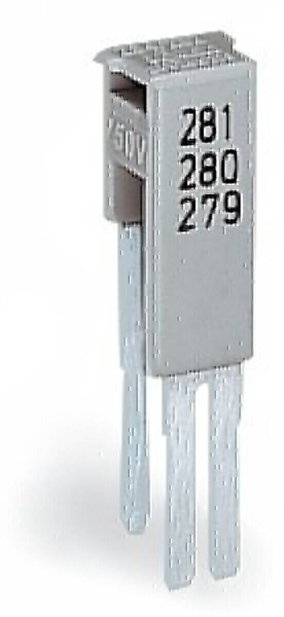 Eine kleine elektronische Komponente mit drei Metallbeinen, auf deren silbernem Gehäuse '280' und '279' markiert sind, höchstwahrscheinlich ein Transistor oder ein ähnliches Bauteil.