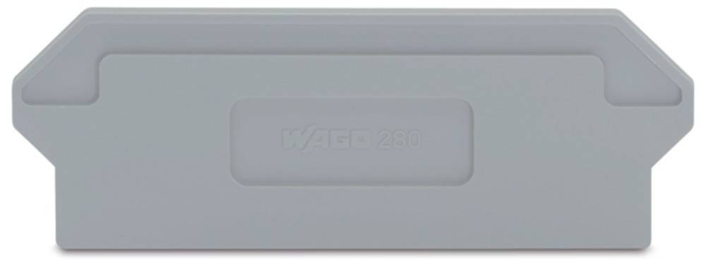 Eine graue elektrische Verteilerdosenabdeckung mit der Prägung 'WAGO 280'.