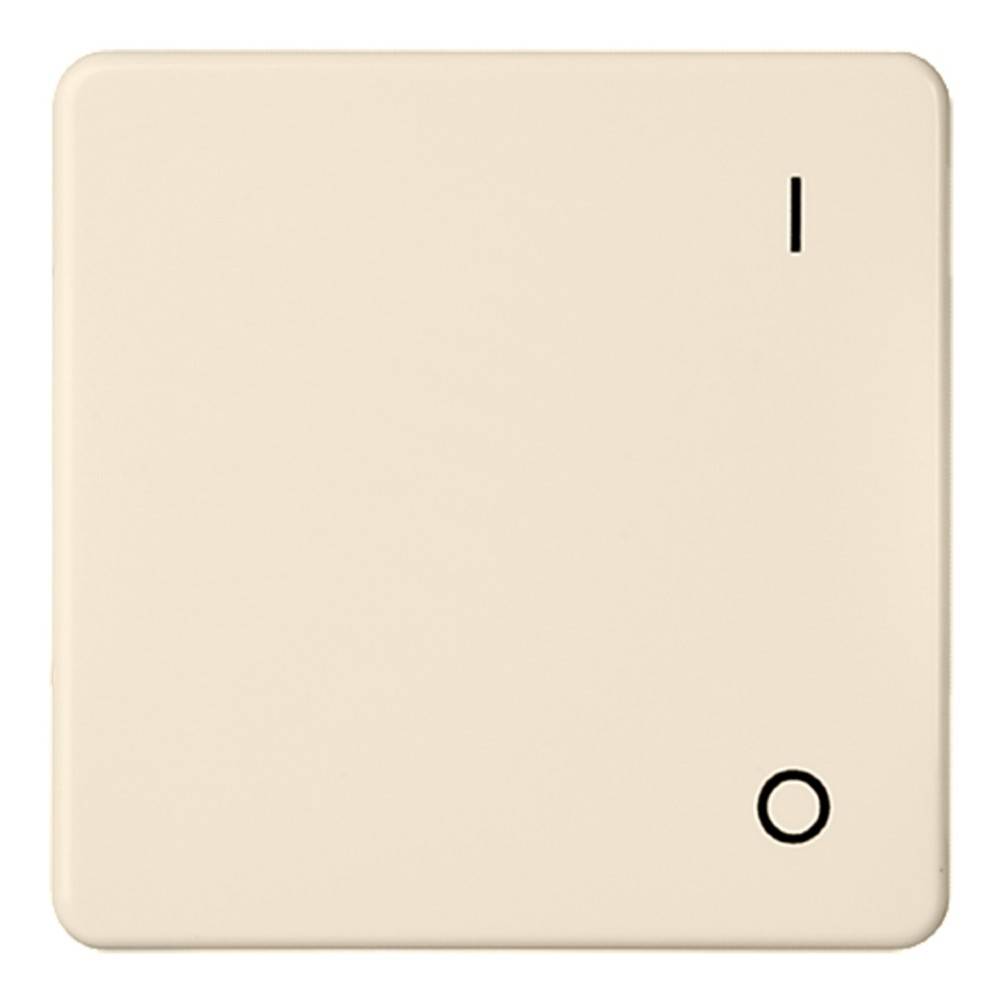 Eine Lichtschalterabdeckung in Beige, mit den Symbolen 'I' und 'O', die respektive ein- und ausgeschaltet anzeigen.