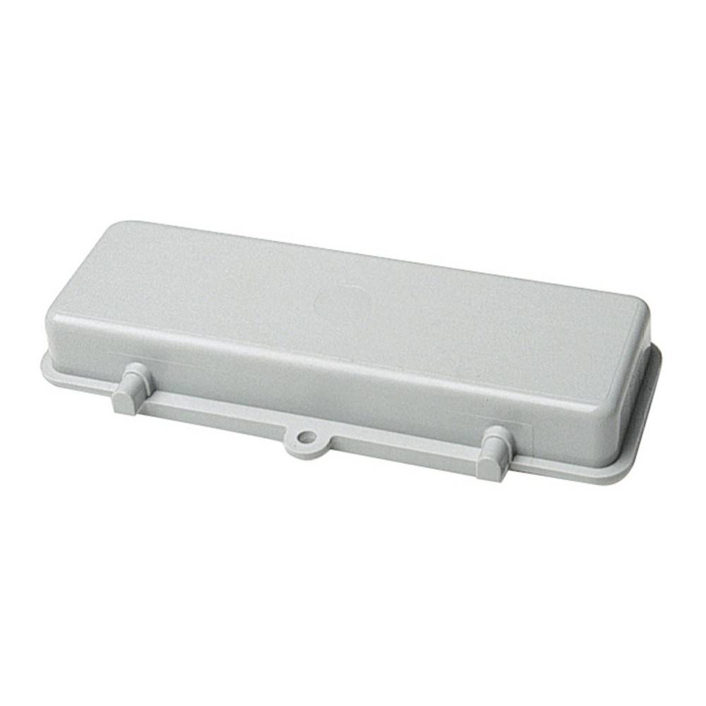 Ein rechteckiges, hellgraues Plastikgehäuse mit schlichtem Design, versehen mit abgerundeten Ecken und hervorstehenden Befestigungslaschen für Montage oder Anbringung.
