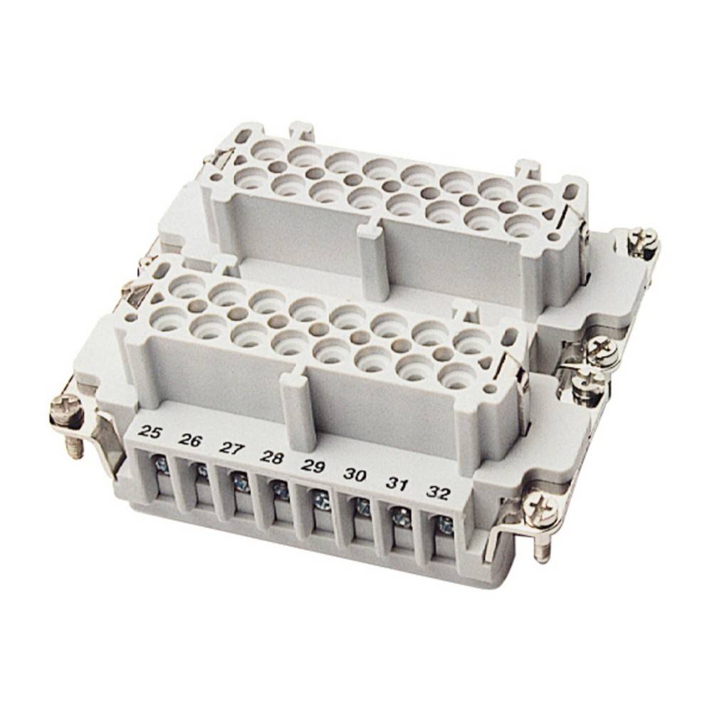 Ein grauer rechteckiger elektrischer Stecker mit mehreren Pins und nummerierten Steckplätzen, der für Drahtverbindungen verwendet wird.