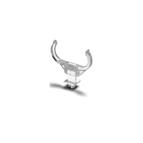 Ein transparenter, klarer Kunststoff-U-förmiger Clip, typischerweise zum Befestigen oder sicheren Halten von Gegenständen verwendet.