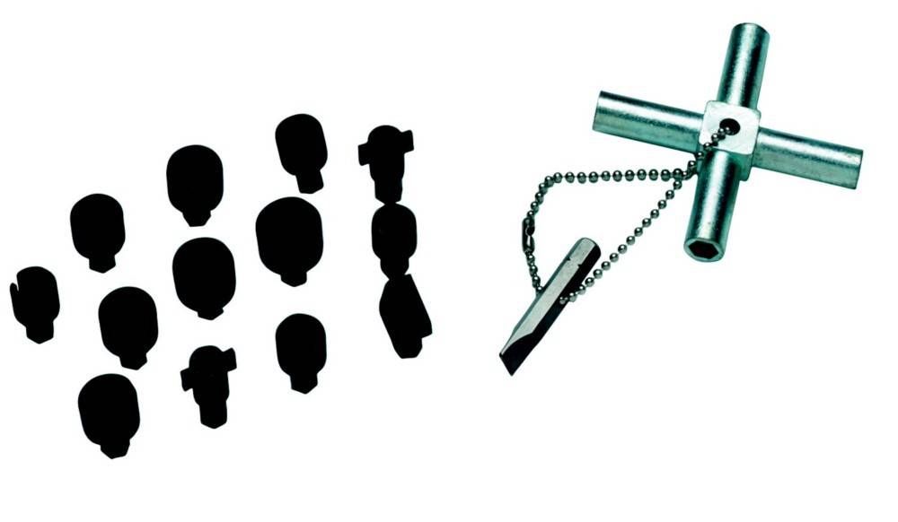 Schlüsselanhänger-Silhouette neben verschiedenen Schlüsselkopfformen.