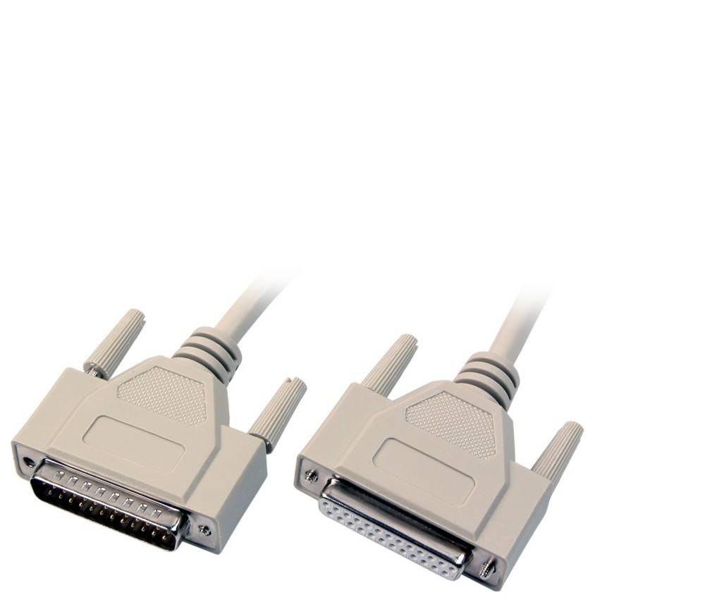 Parallele Kabelstecker mit weißer Beschichtung, die mehrere Stifte für Datentransfer aufweisen und üblicherweise für Drucker und andere Peripheriegeräte verwendet werden.
