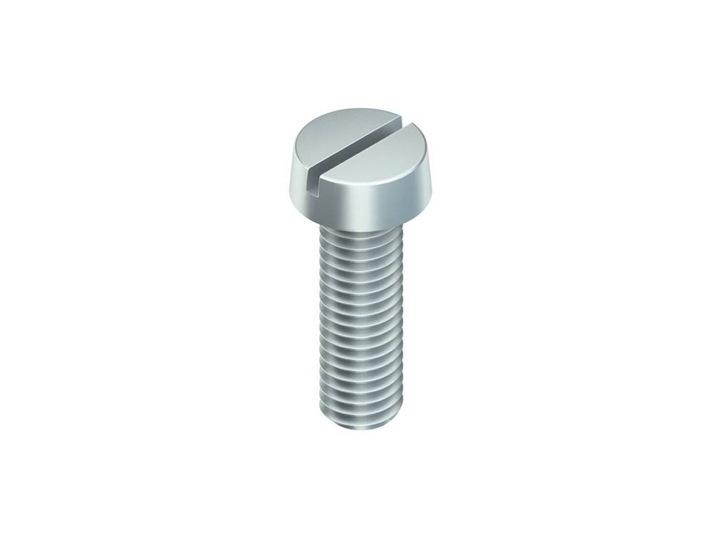 Eine silberne Schlitzschraube mit Senkkopf und gewindeter Körper, typischerweise zum Befestigen von Materialien verwendet.