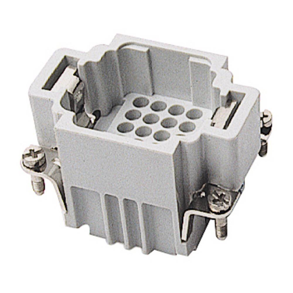 Ein rechteckiger, weißer elektrischer Stecker mit mehreren kreisrunden Anschlüssen und vier Schrauben an den Ecken zum Befestigen von Kabeln.