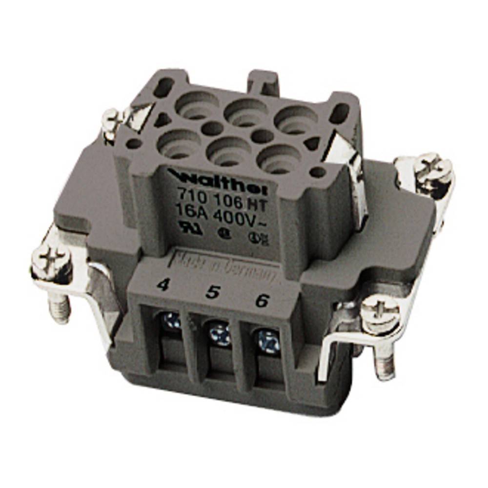 Walther 710 106 HT' elektrischer Verbinder, mit einer Nennspannung von 16A 400V, verfügt über mehrere Steckdosen und beschriftete Anschlüsse, der für sicheres Verdrahten ausgelegt ist.