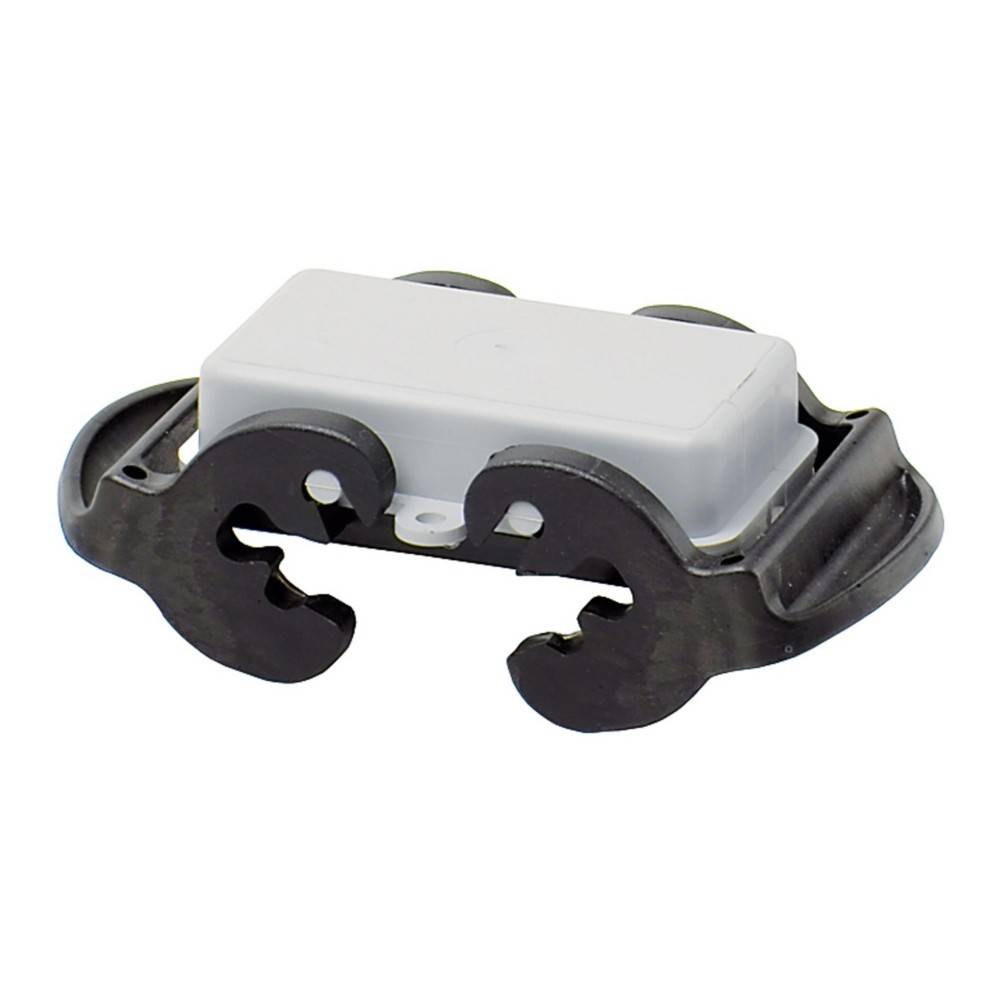 Ein Elektroanschluss aus Metall und Kunststoff mit gebogenen Enden, entwickelt zur Unterstützung und Sicherung von Leitungskomponenten in elektrischen Systemen.