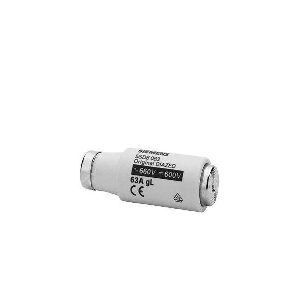 Weiße zylindrische Siemens-Sicherung mit der Beschriftung „5SD8 063