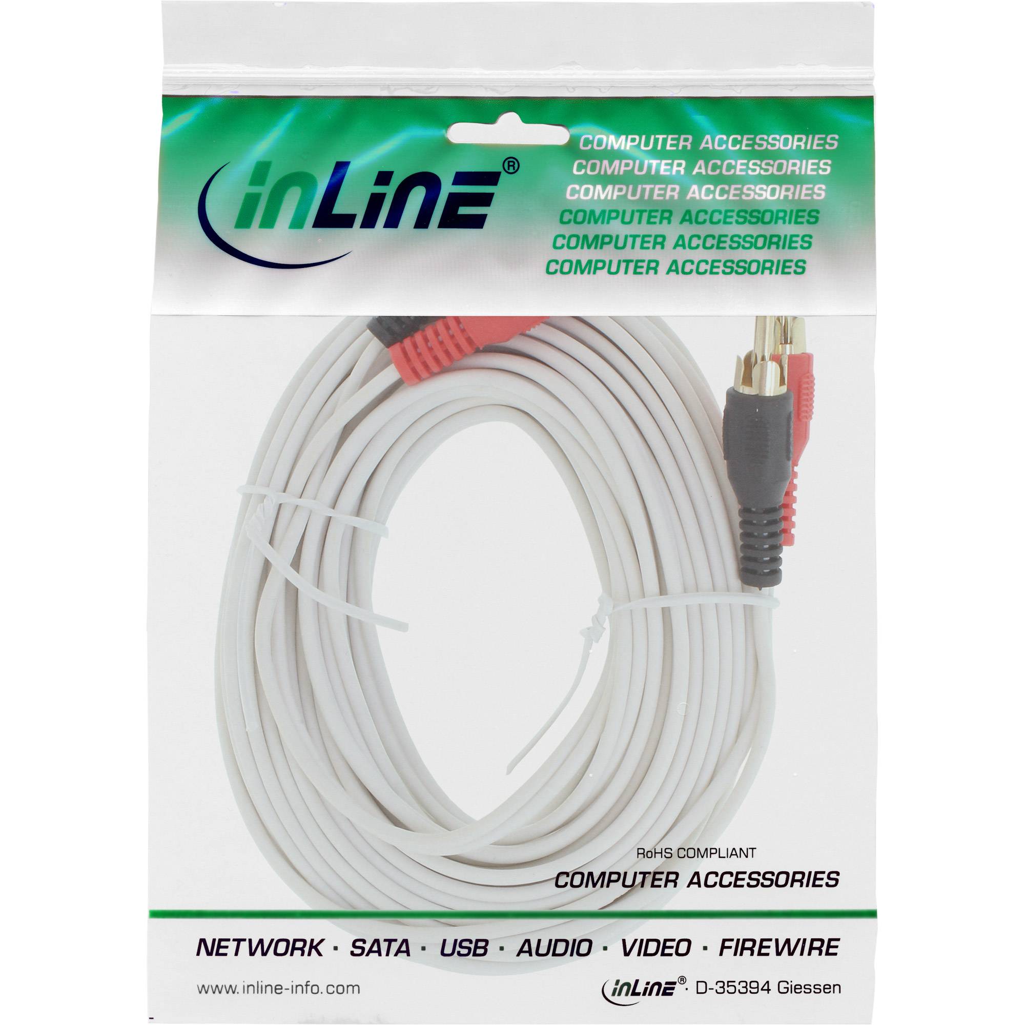 INLINE - Cinch Kabel - 2x Cinch - Stecker / Stecker - weiß / gold - 10m