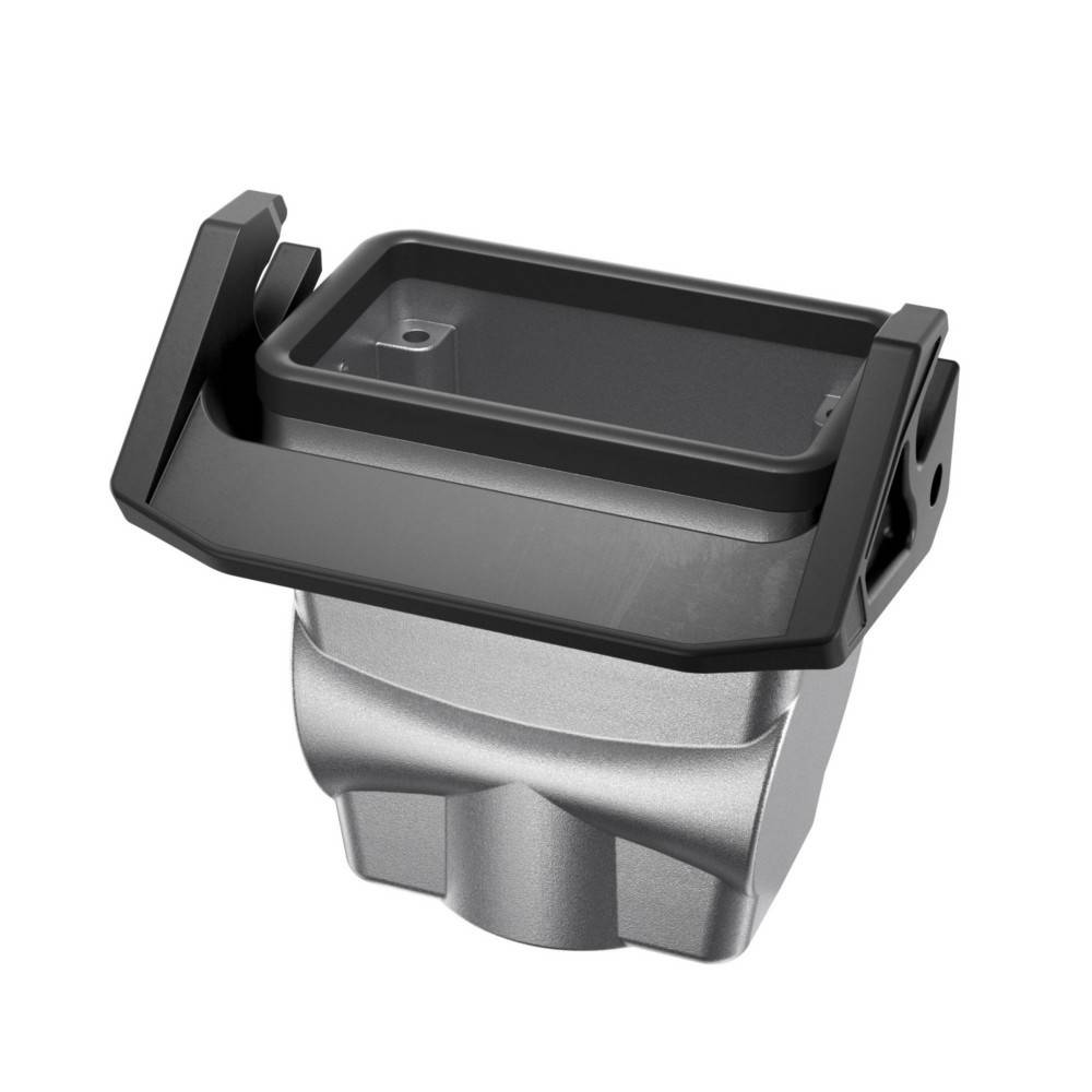 Ein schwarzer und grauer Metall-Winkelsensor mit einem rechteckigen Gehäuse und einem verlängerten Befestigungsbügel, der für präzise Positionierung in Maschinen verwendet wird.