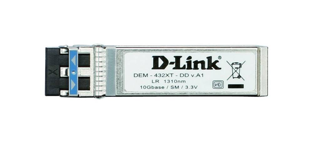 D-Link' Modul mit Text 'DEM-432XT' und '10Gbase / SM / 3,3V'.