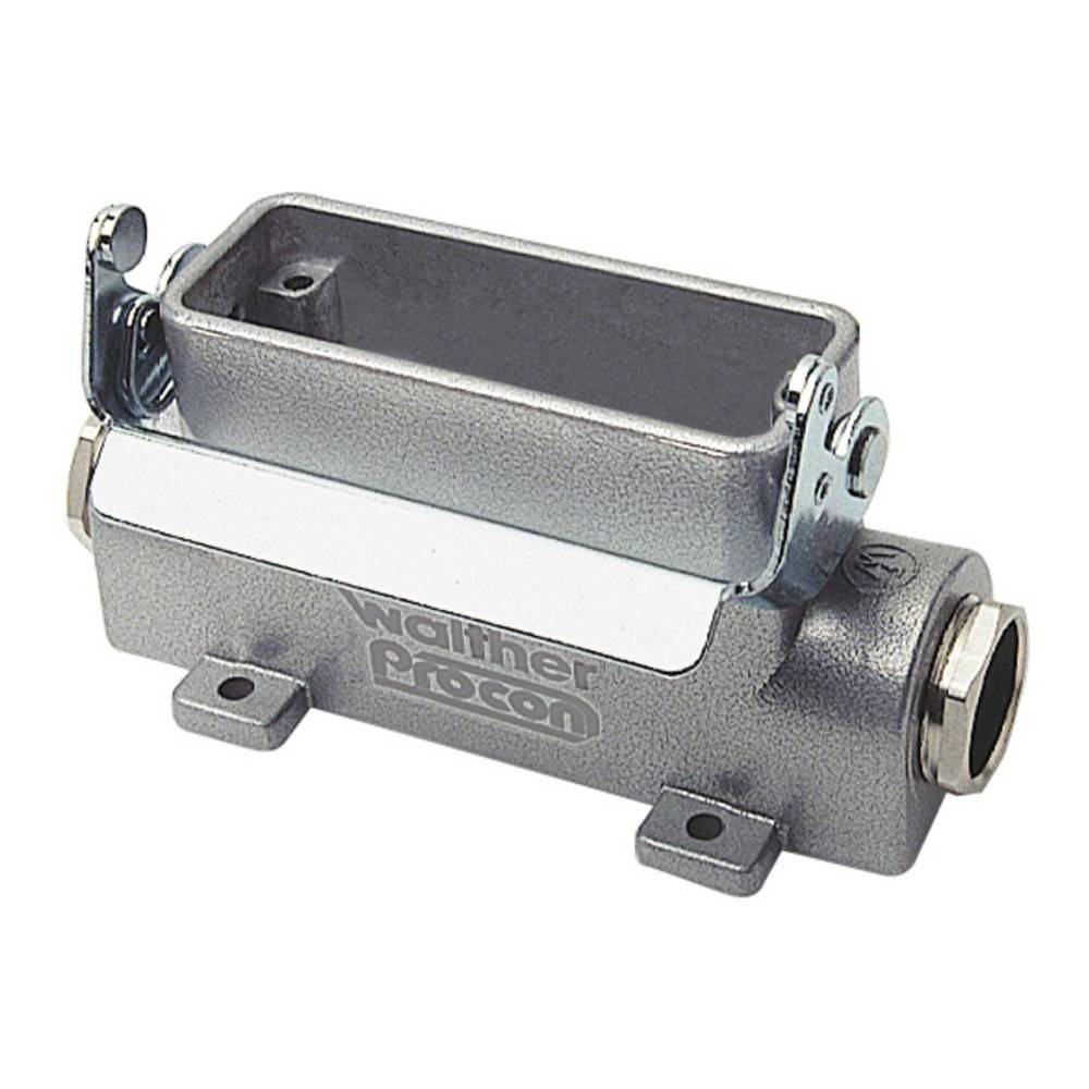 Metallisches rechteckiges elektrisches Gehäuse mit dem Markennamen 'walther procon', entwickelt für industrielle Steckerverbindungsanwendungen.