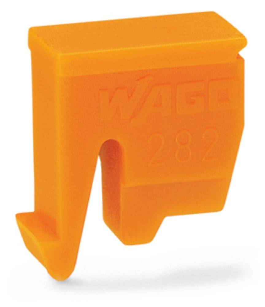 Eine orangefarbene Klemme mit der Beschriftung 
