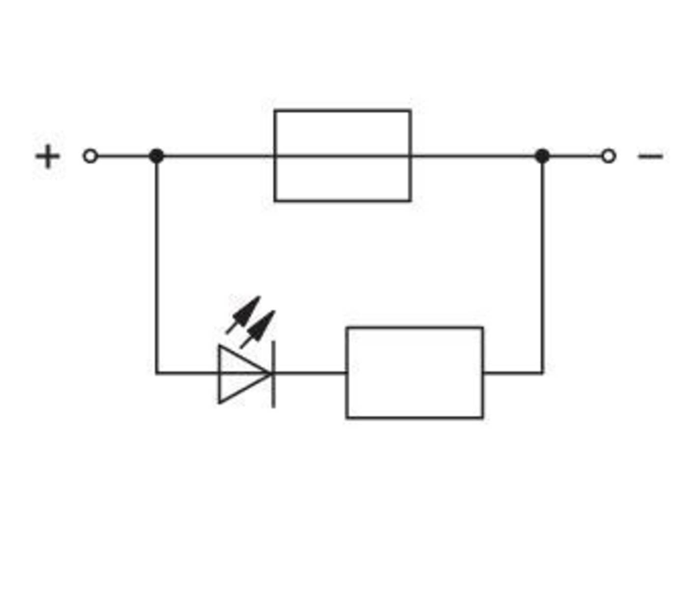 Ein grundlegendes elektrisches Schaltkreisdiagramm, das eine Diode, zwei rechteckige Komponenten und verbindende Linien zeigt, die eine geschlossene Schleife bilden.