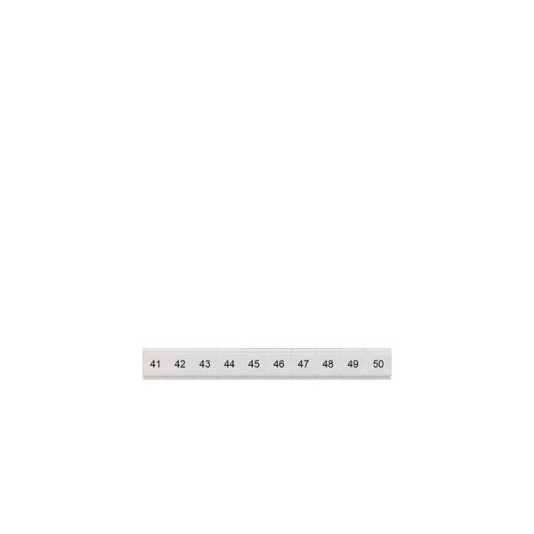 Weißer Lineal oder Messstab mit den Zahlen 41 bis 50 auf einem hellgrauen Balken.