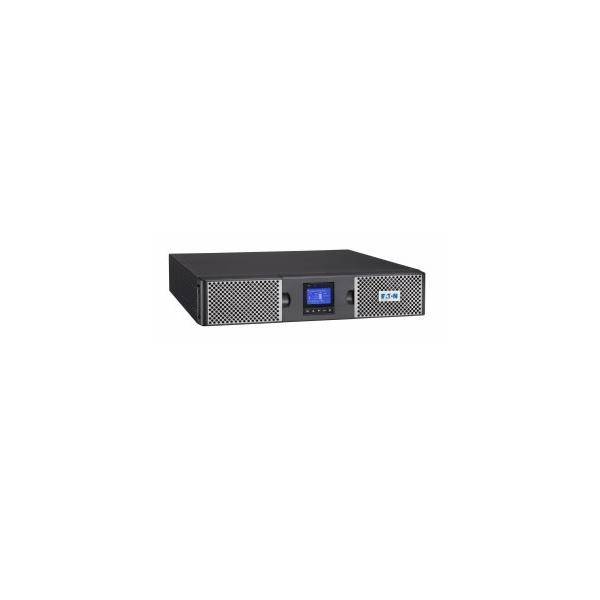 Ein schwarzer Rack-Server mit einem kleinen blauen Display und Belüftungspanels an der Frontseite.