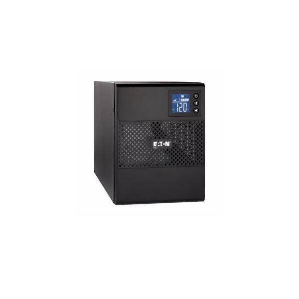 Ein schwarzes Eaton-USV-Gerät mit digitaler Anzeige, die '120V' zeigt, entwickelt zum Schutz und zur Stromversorgung elektronischer Geräte.