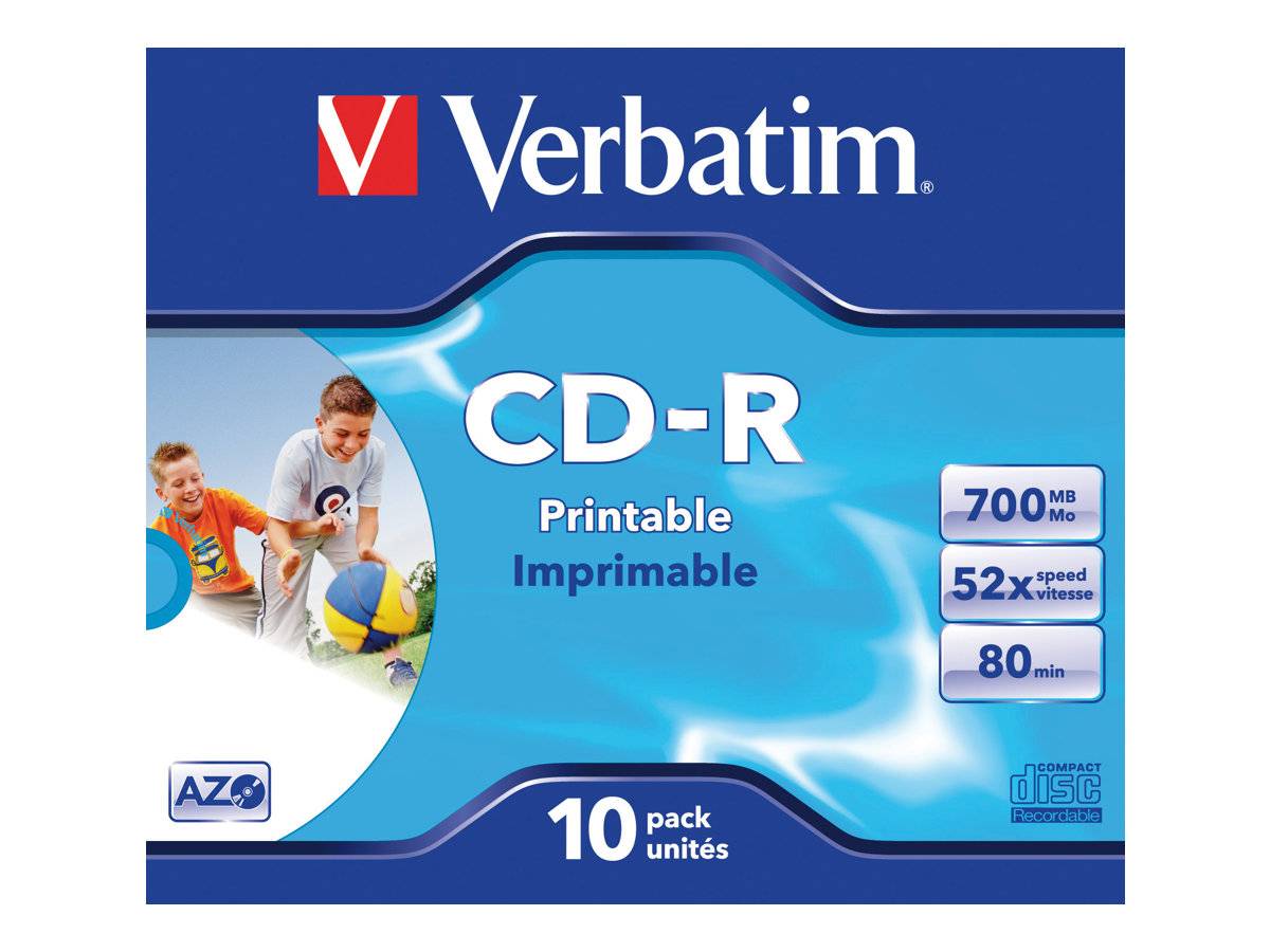 Verbatim - 10 x CD-R - 700 MB (80 Min) 52x - mit Tintenstrahldrucker bedruckbare Oberfläche, breite bedruckbare Oberfläc