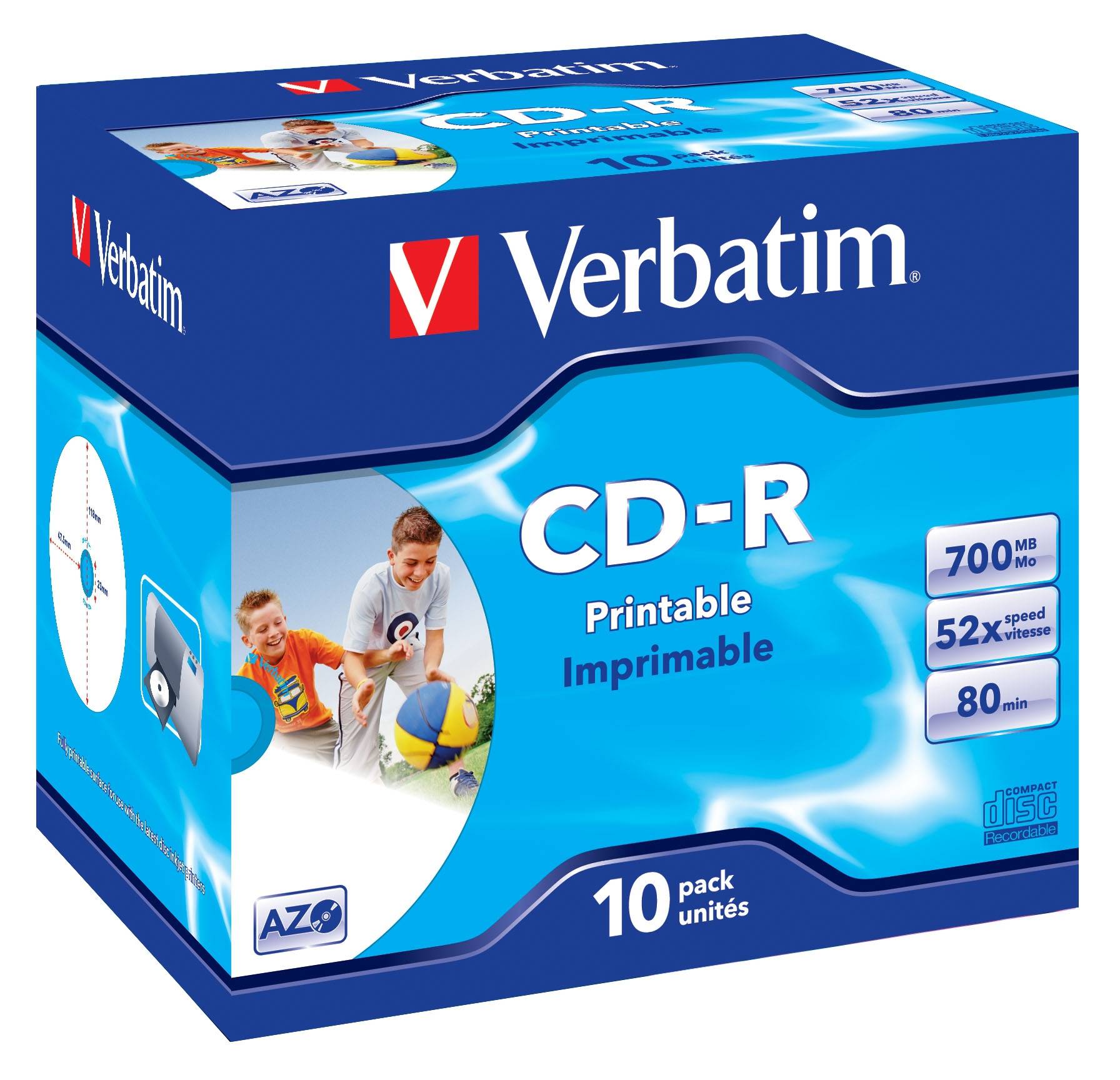 Verbatim - 10 x CD-R - 700 MB (80 Min) 52x - mit Tintenstrahldrucker bedruckbare Oberfläche, breite bedruckbare Oberfläc