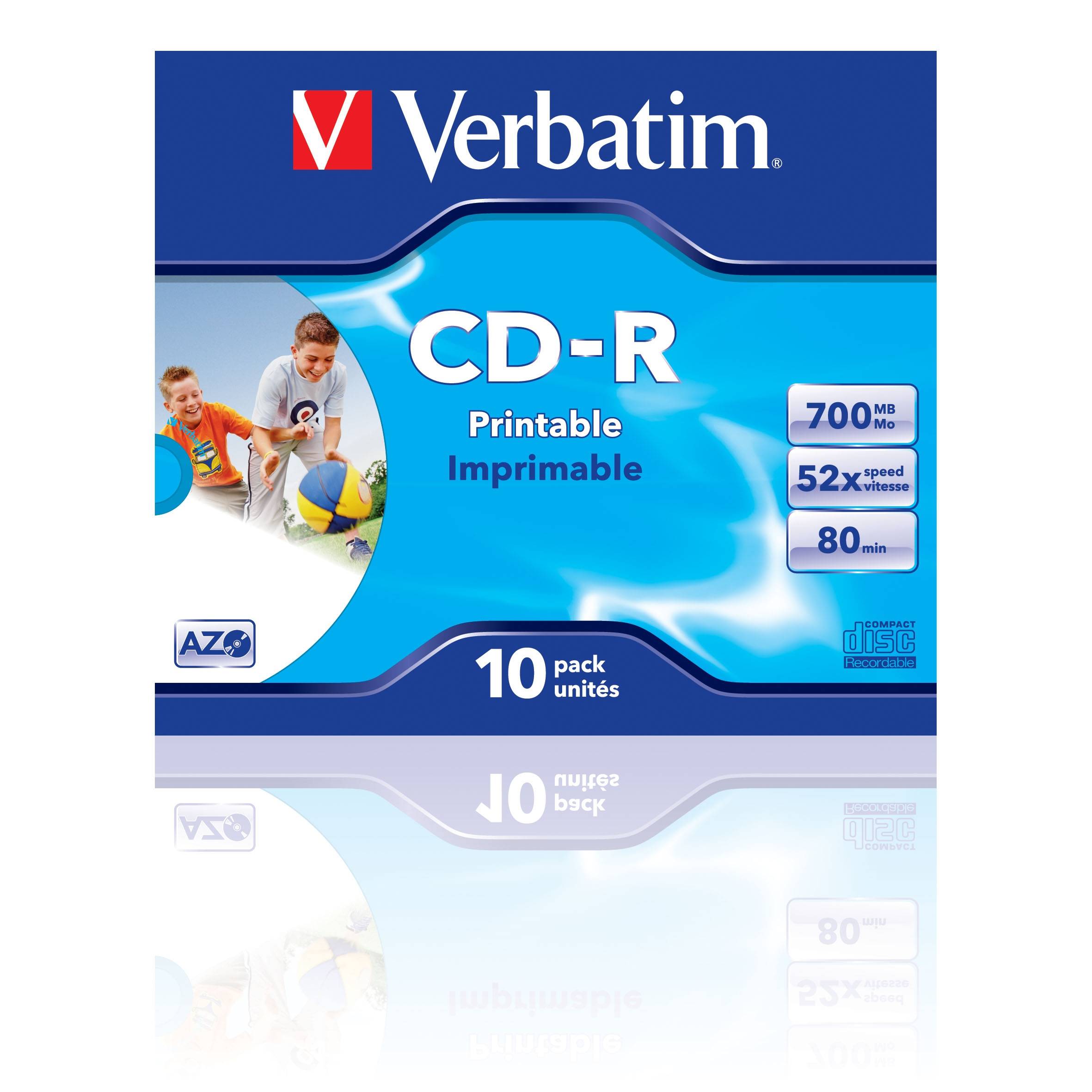 Verbatim - 10 x CD-R - 700 MB (80 Min) 52x - mit Tintenstrahldrucker bedruckbare Oberfläche, breite bedruckbare Oberfläc