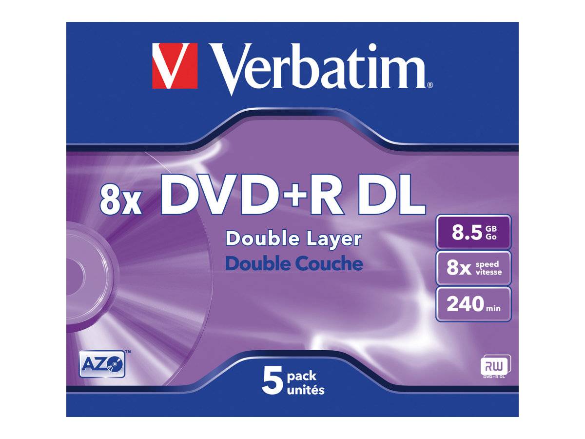 Verbatim - 5 x DVD+R DL - 8.5 GB (240 Min.) 8x - mattsilber - Jewel Case (Schachtel)
