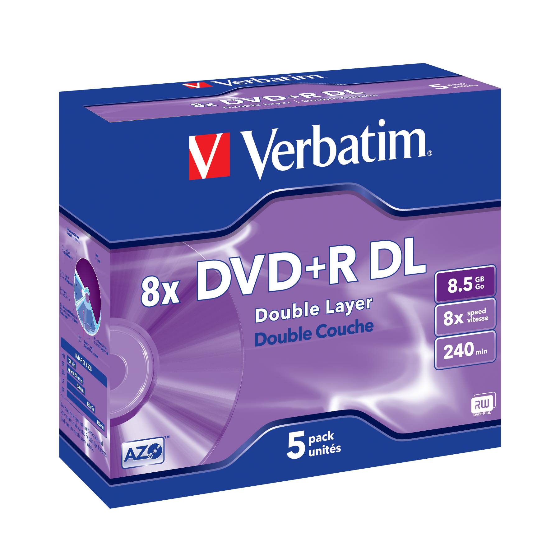 Verbatim - 5 x DVD+R DL - 8.5 GB (240 Min.) 8x - mattsilber - Jewel Case (Schachtel)