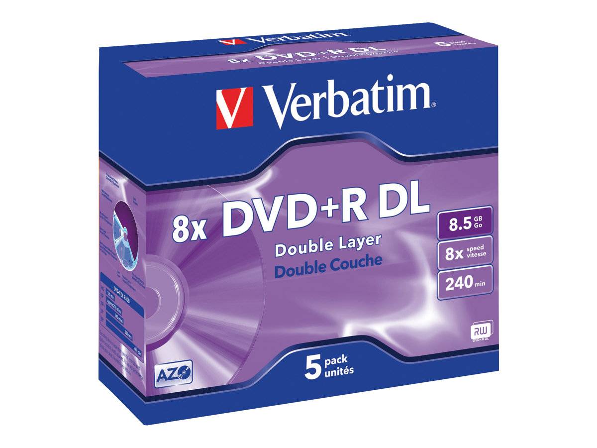 Verbatim - 5 x DVD+R DL - 8.5 GB (240 Min.) 8x - mattsilber - Jewel Case (Schachtel)