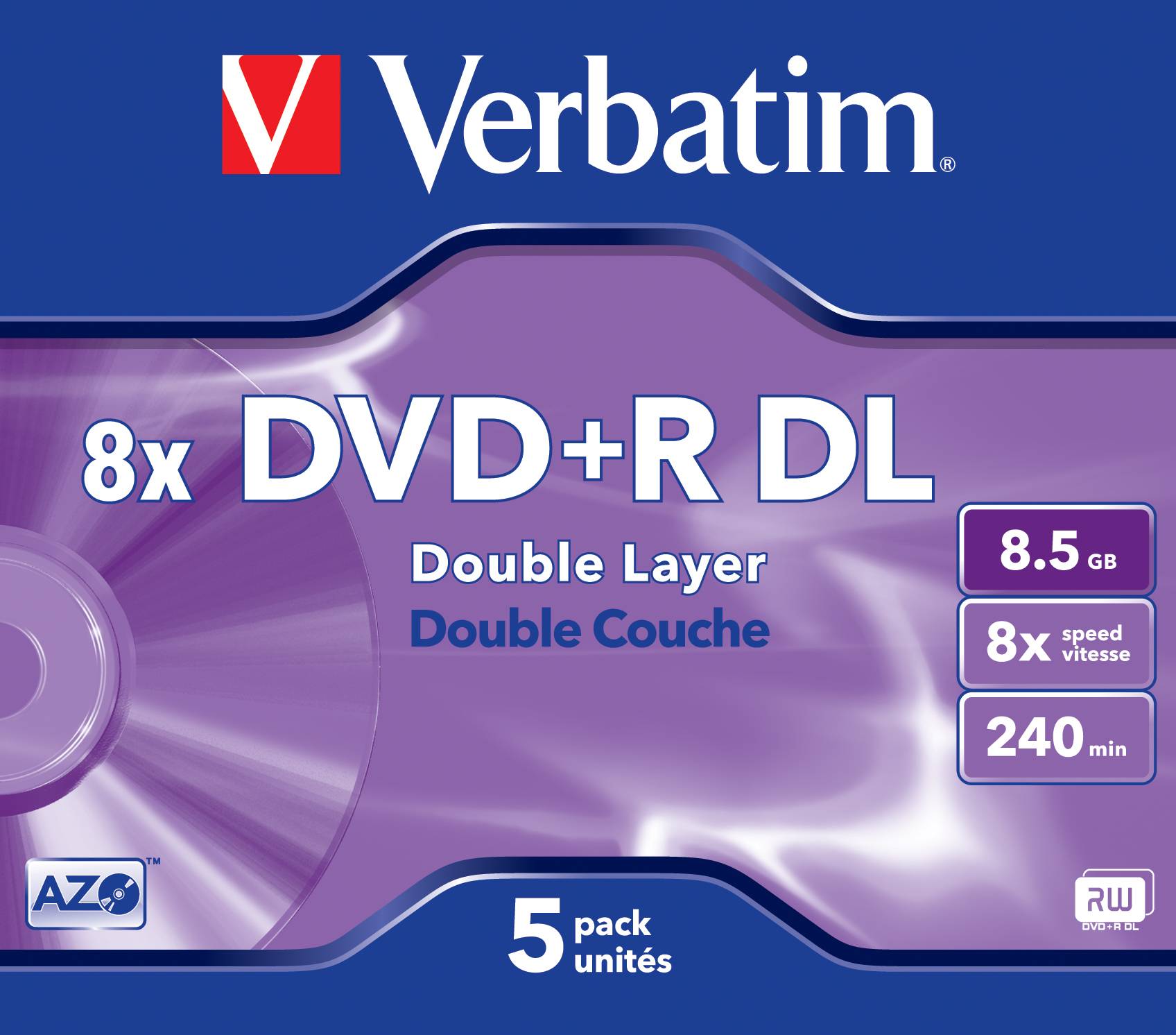 Verbatim - 5 x DVD+R DL - 8.5 GB (240 Min.) 8x - mattsilber - Jewel Case (Schachtel)