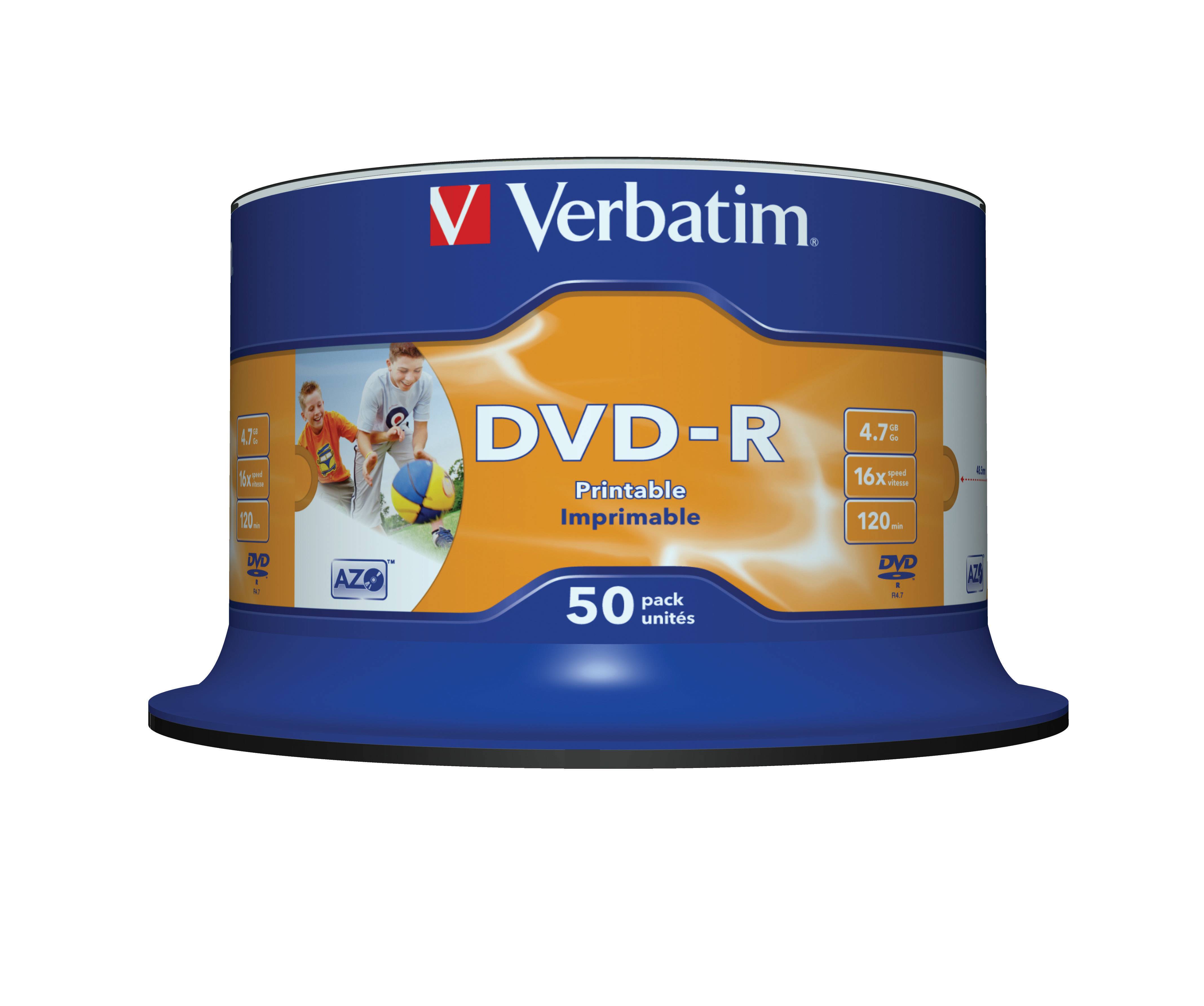 Verbatim - 50 x DVD-R - 4.7 GB 16x - breite bedruckbare Fläche für Fotos
