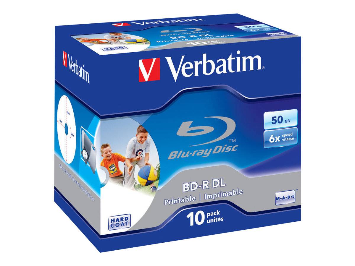 Verbatim - 10 x BD-R DL - 50 GB 6x - mit Tintenstrahldrucker bedruckbare Oberfläche - Jewel Case (Schachtel)