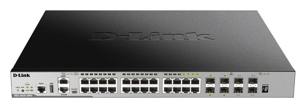 Ein schwarzer D-Link-Netzwerk-Switch mit mehreren Ethernet-Ports, der zum Verbinden von Computern und Geräten innerhalb eines Netzwerks verwendet wird.