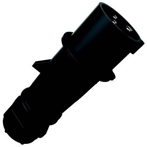 Schwarze zylindrische Taschenlampe oder Licht, diagonal auf weißem Hintergrund dargestellt.