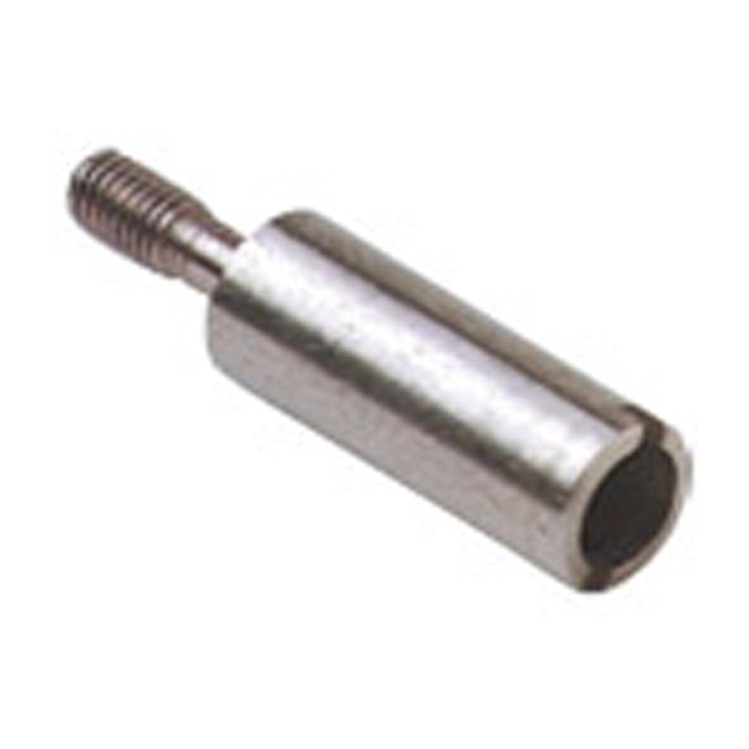 Eine Nahaufnahme einer metallischen Gewindemuffe mit einer offenen zylindrischen Form, die zum Befestigen in mechanischen Baugruppen verwendet wird.