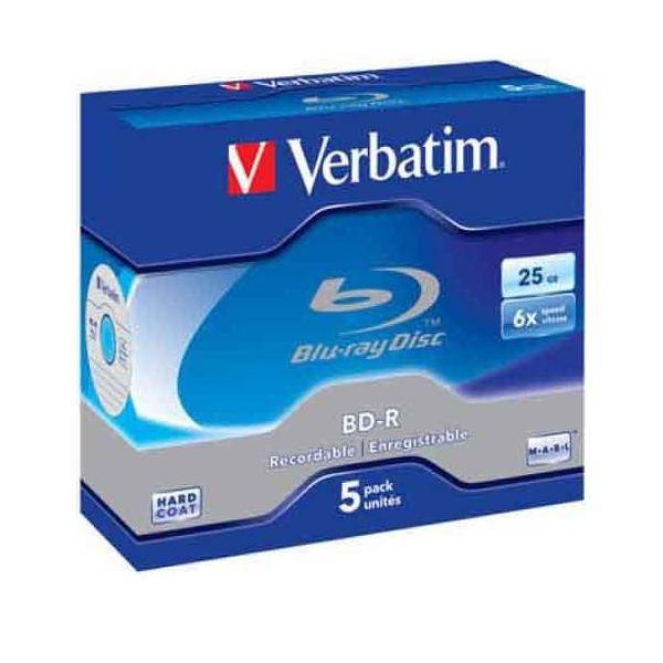 Verbatim Blu-ray Disc-Packung, 25 GB Kapazität, 6-fache Geschwindigkeit, Hartschicht-Schutz. Enthält fünf beschreibbare BD-R-Discs.