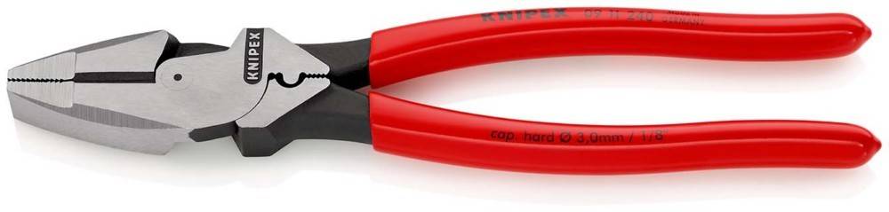 Rote Knipex-Kombinationszange mit Seitenansicht auf weißem Hintergrund.