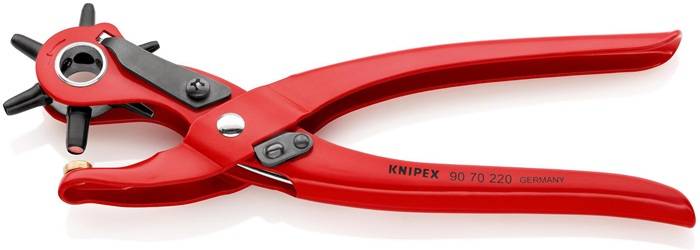 Revolverlochzange Gesamt-L.220mm Öffnungsf.2/2,5/3/3,5/4 u.5mm rot pulv.KNIPEX