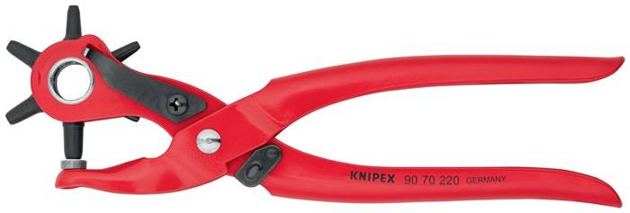 Revolverlochzange Gesamt-L.220mm Öffnungsf.2/2,5/3/3,5/4 u.5mm rot pulv.KNIPEX