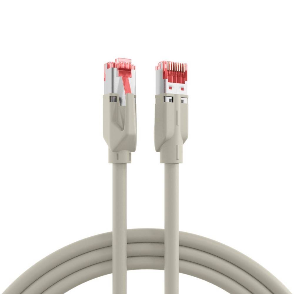 Zwei beige Ethernet-Kabel mit roten Steckern, unten aufgerollt.