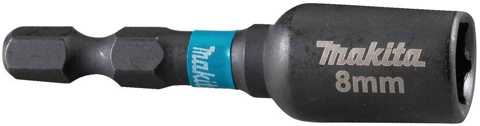 Nahaufnahme eines schwarzen und blauen Makita-Werkzeuggriffs mit dem Markennamen.